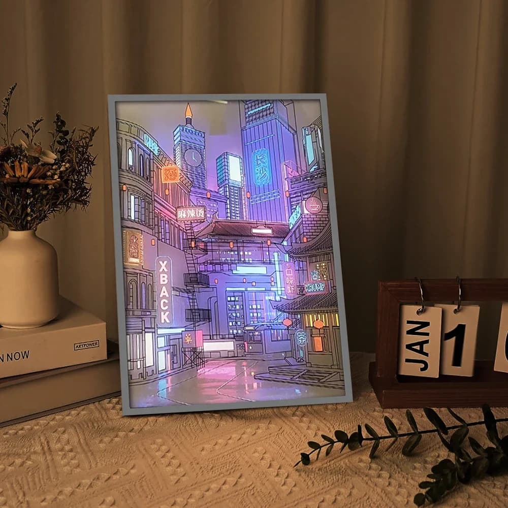 USB Plug Dimming Romantic Home Anime LED Beautiful City Night View Light Painting HD Picture Narrow Bezel decorazioni per la casa lampada