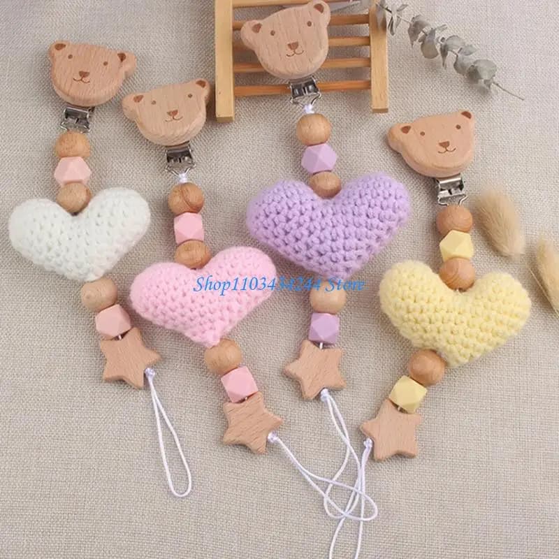 Clip in legno per orsi, clip per ciuccio, per massaggiagengive, per tenere il giocattolo, comoda catena per ciuccio, clip