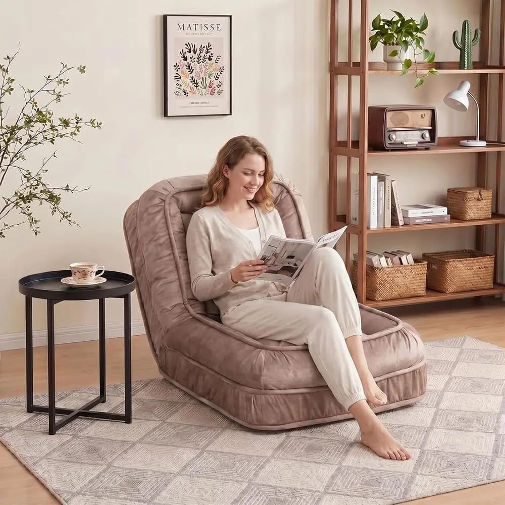 Poltrona lounge oversize marrone regolabile in 5 posizioni con cuscino massaggiante per soggiorno e gaming