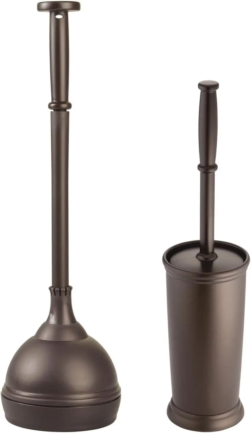 Set Moderno Compatto di Sturalavandini e Spazzola per Bagno - Accessori per Pulizia Profonda in Bronzo, 2 Pezzi