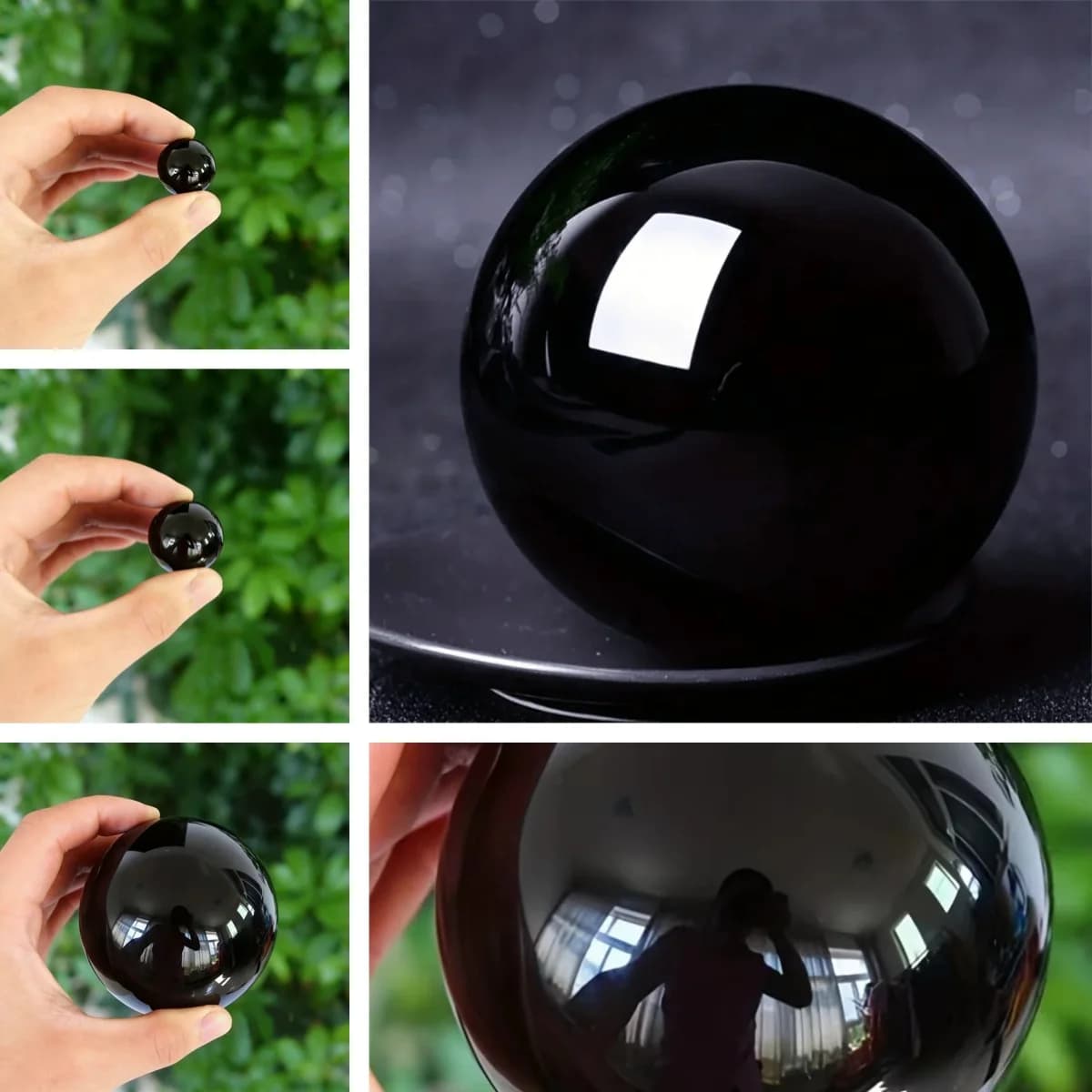 Sfera di cristallo di ossidiana, pezzo di sfera di cristallo nero, pietra originale lucidata, decorazione per il soggiorno di casa