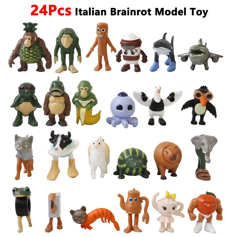 Set di action figure Brainrot italiano, modello Tung Tung Sahur Tralalero, divertenti decorazioni per il desktop, ornamenti, giocattoli per bambini e fan