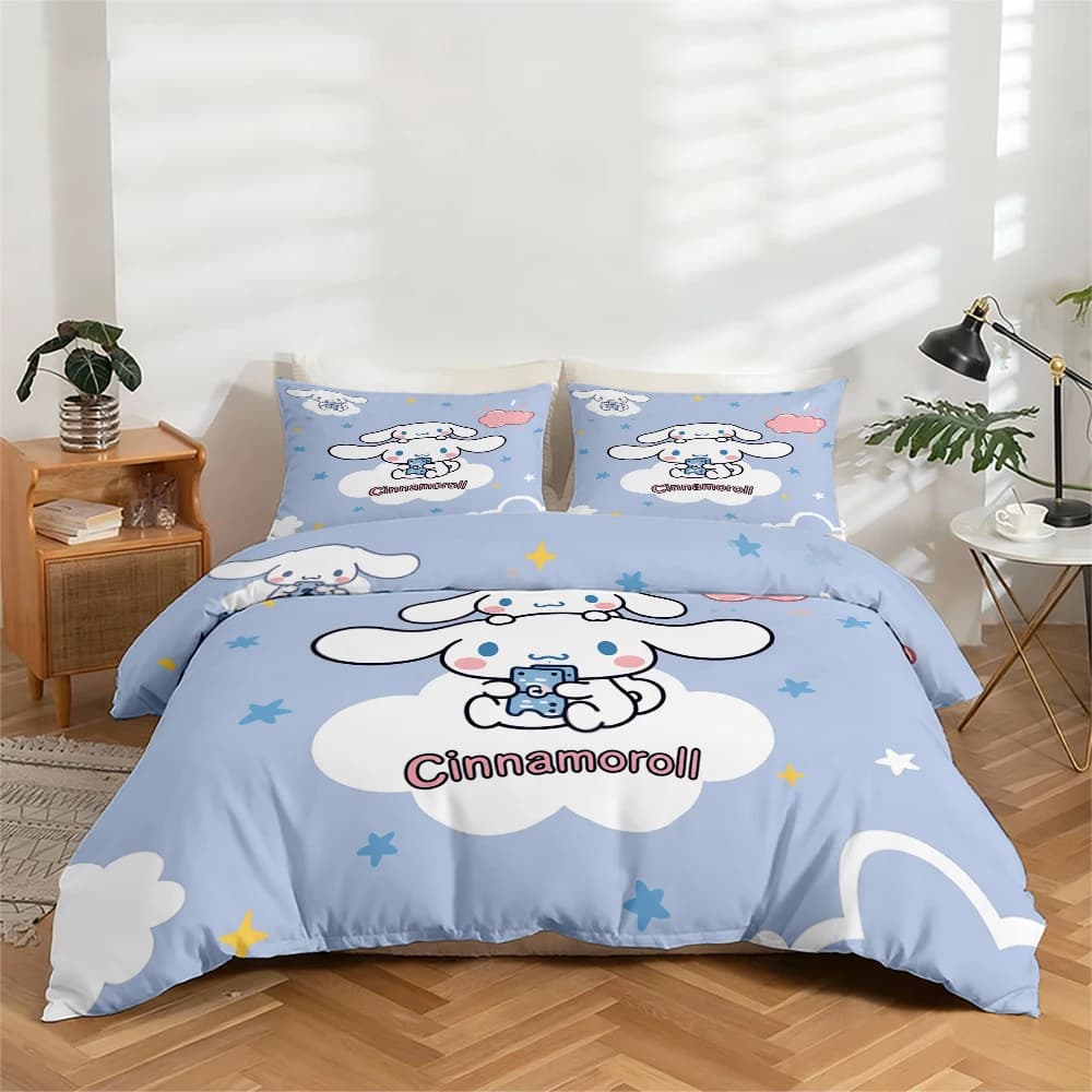Set di biancheria da letto con stampa digitale ad alta definizione in 3 pezzi, set copripiumino con motivo floreale grande e design Cinnamoroll, include 1 copripiumino + 2 federe, adatto per camera da letto, stanza degli ospiti, decorazioni per la casa, copripiumino + federe in fibra di poliestere, biancheria da letto ultra morbida, tessuto spesso, adatto a tutte le stagioni, lavabile in lavatrice