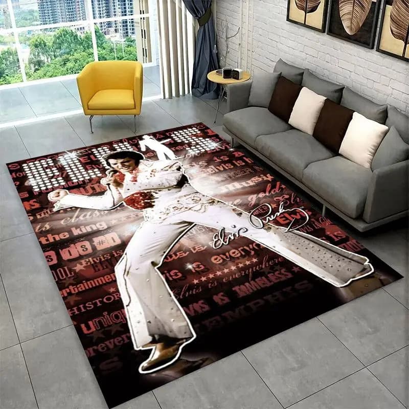 Retro The King E-Elvis Presley Non-Slip Area Rug for Living Room,Bedroom,Playroom,Soft Carpet Floor Mat Home Decor Rug Room