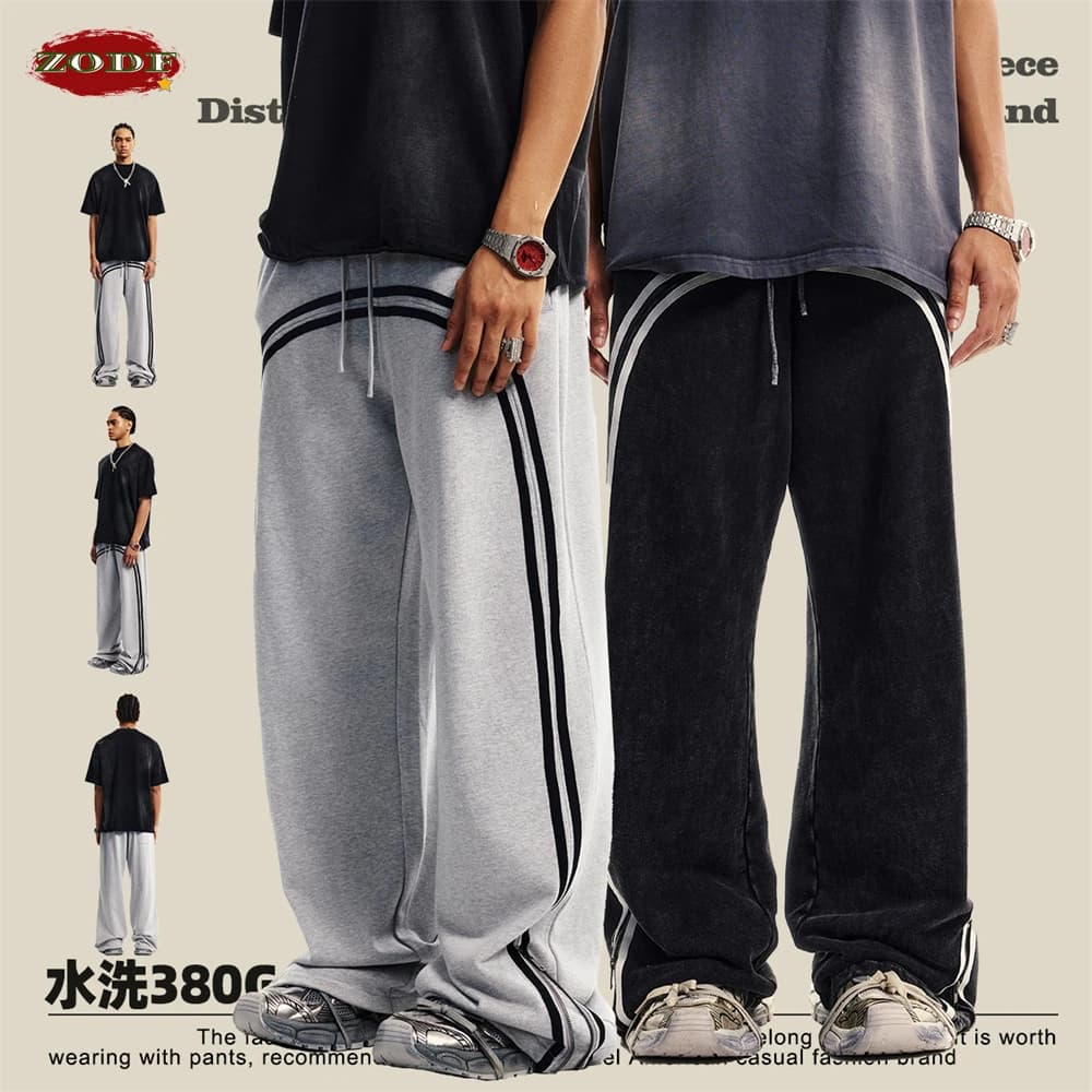 ZODF Retro 2024 pantaloni in cotone lavato primaverile per uomo Unisex allentato 380gsm pantaloni larghi dritti con cerniera per gambe pesanti HY0809