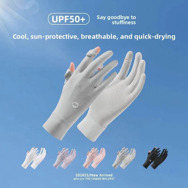 Guanti touchscreen in seta ghiaccio da donna, sottili, estivi, protezione UV, traspiranti, antiscivolo, da ciclismo, leggeri, in pizzo