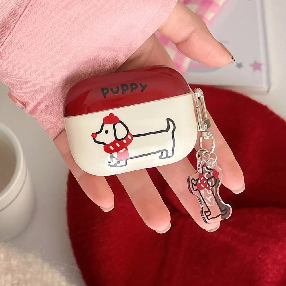 Soft silicone wireless bluetooth earphone protective case for dogs with cute red scarf cartoon for airpdos 2 3 4 pro 2 headphone cover