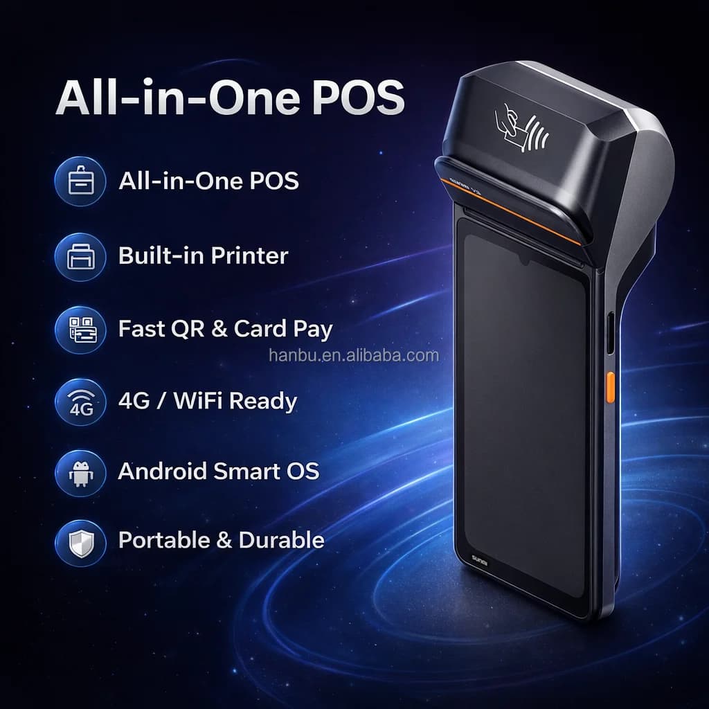 Terminale di Pagamento Sunmi V3 Plus con Lettore di Smart Card, Touch Screen Portatile All-in-one Android, Chip EMV, NFC, Sistemi POS Mobili
