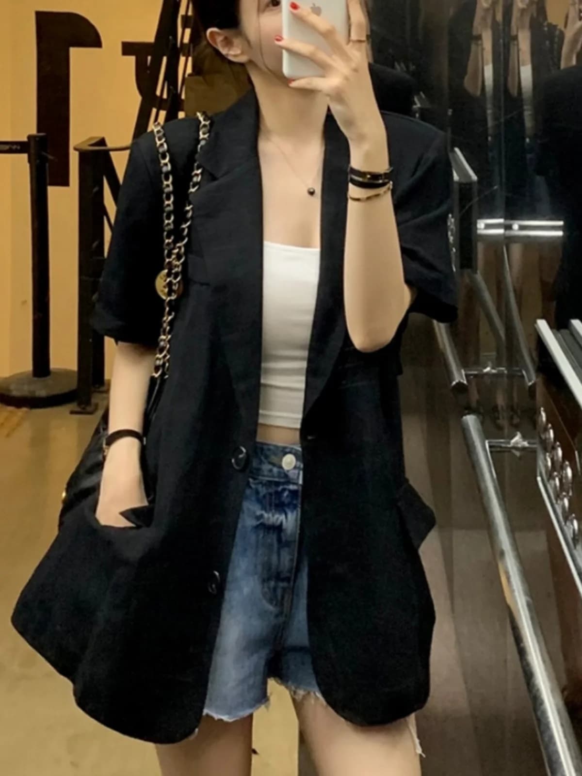 Women's Summer Thin Short Sleeve Suit Jacket Loose Fit Midi Length Vintage Style Casual Comfortable Feel Fashion Top