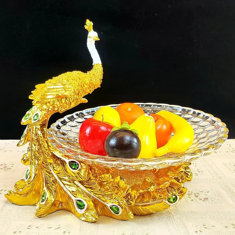 Piatto di frutta di pavone placcato in oro in stile europeo, leggero per la casa, ornamento di lusso, frutta secca, piatto di caramelle, matrimonio, movimento, nuova casa