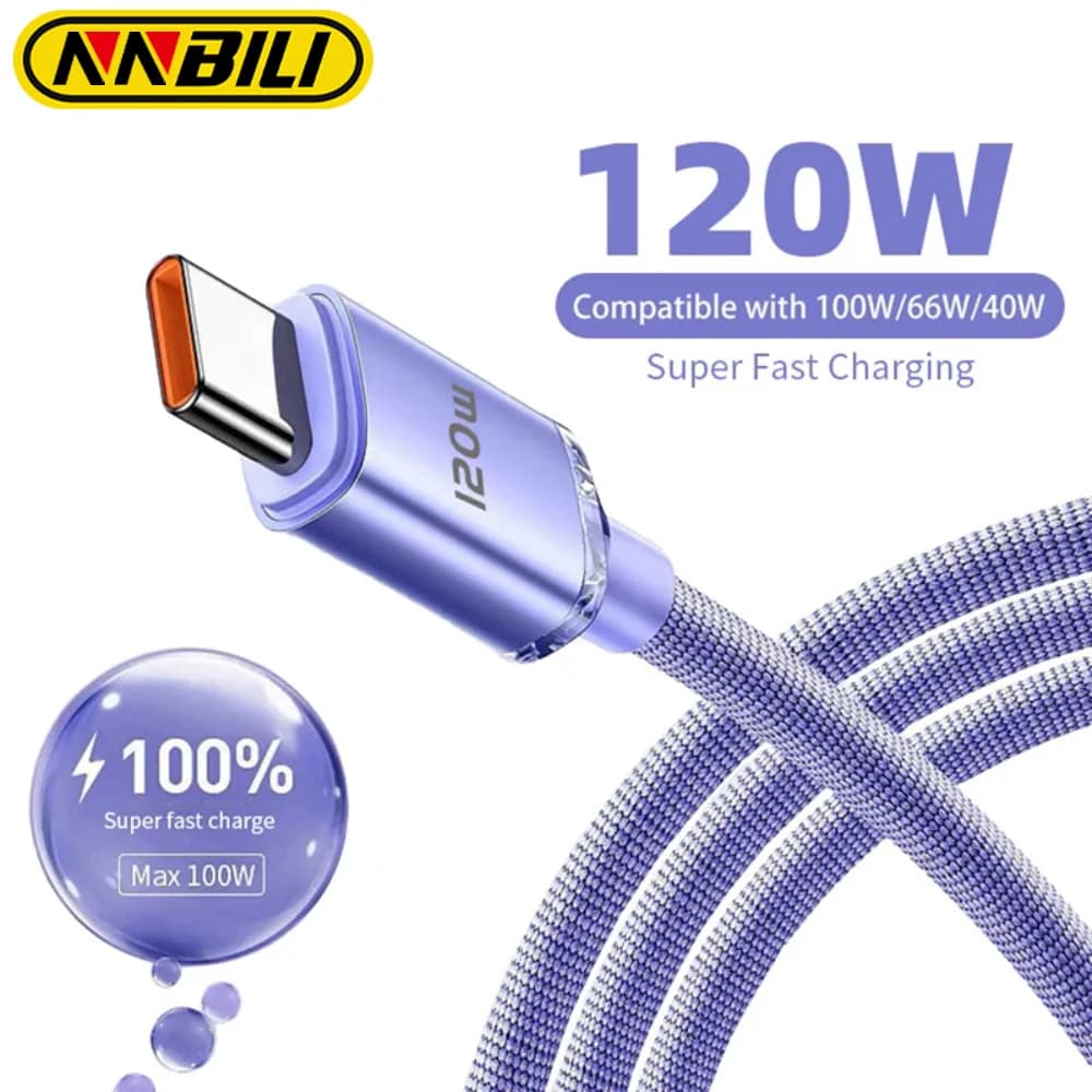 NNBILI 120W 6A Ricarica rapida USB Tipo C Cavo di ricarica rapida per Samsung S23 Xiaomi 14 Huawei Telefono Cavo di ricarica rapida Cavi dati