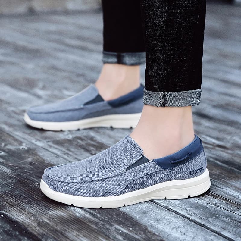 Spring Autumn Men Slip-On Lazy Canvas Shoes,Breathable Comfort Anti-slip Wear-resistant Lightweight Slip-on Mesh Casual Sneakers
