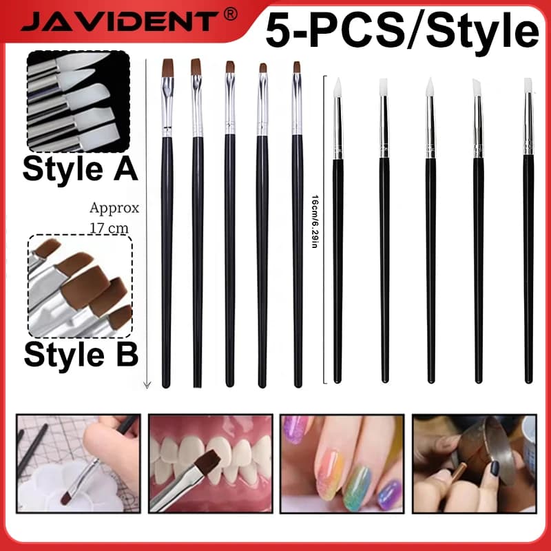 Set of 5 Dental Resin Retouching Pens, Silicone Pen for Nail Art, Pen for Stickers, Specialized Pen for Application of Fin Nails and Powder