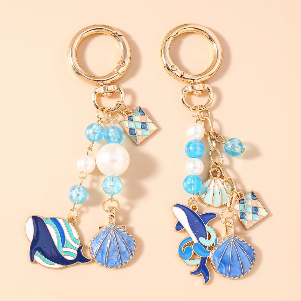 Fashion Enamel Shell Whale Keychain Crystal Keychain Pendants for Women Girls Bag Decoration Jewelry DIY Gifts