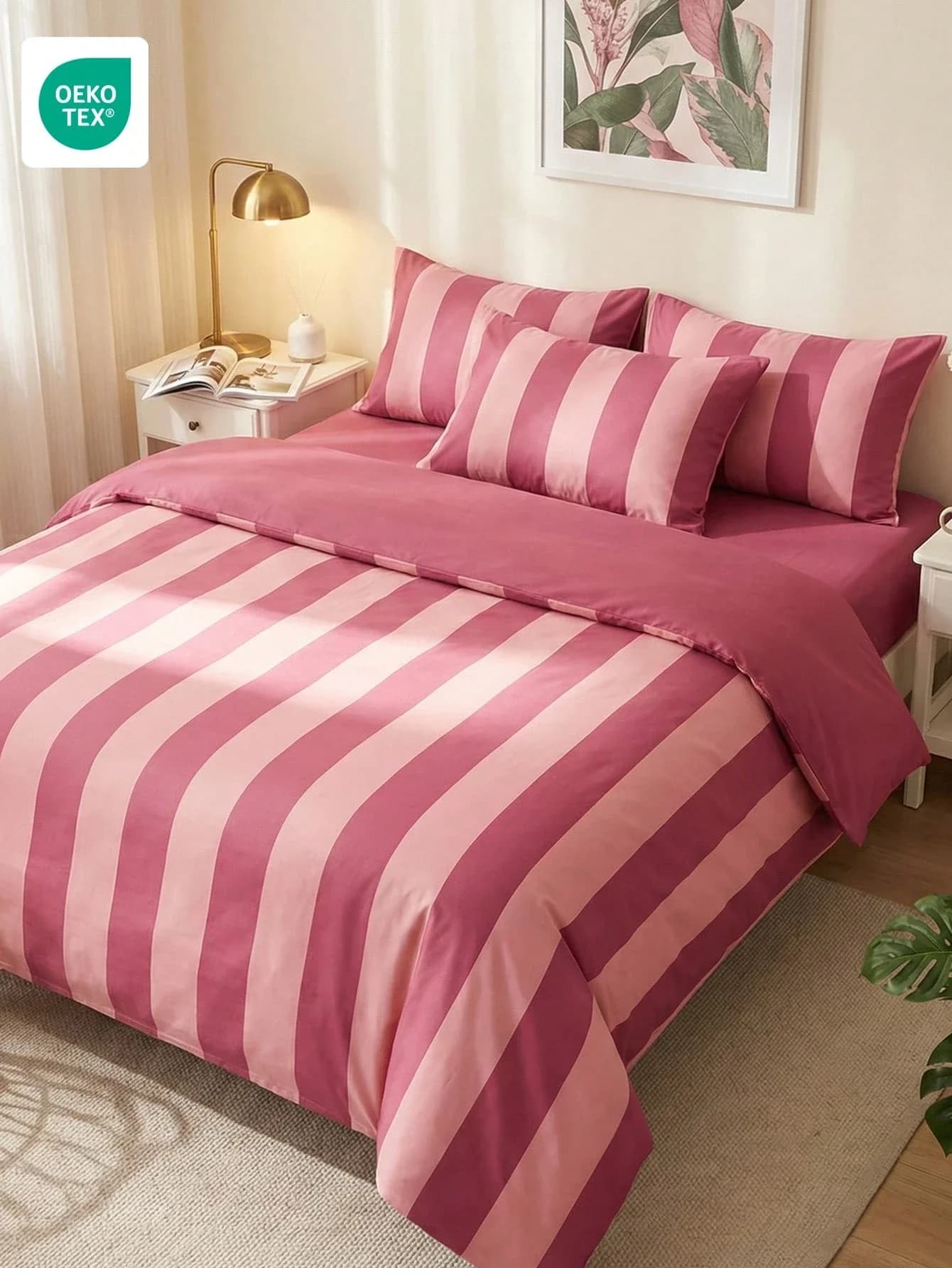 Set di biancheria da letto a righe, morbido e traspirante, copripiumino, federa, lavabile in lavatrice, per adulti