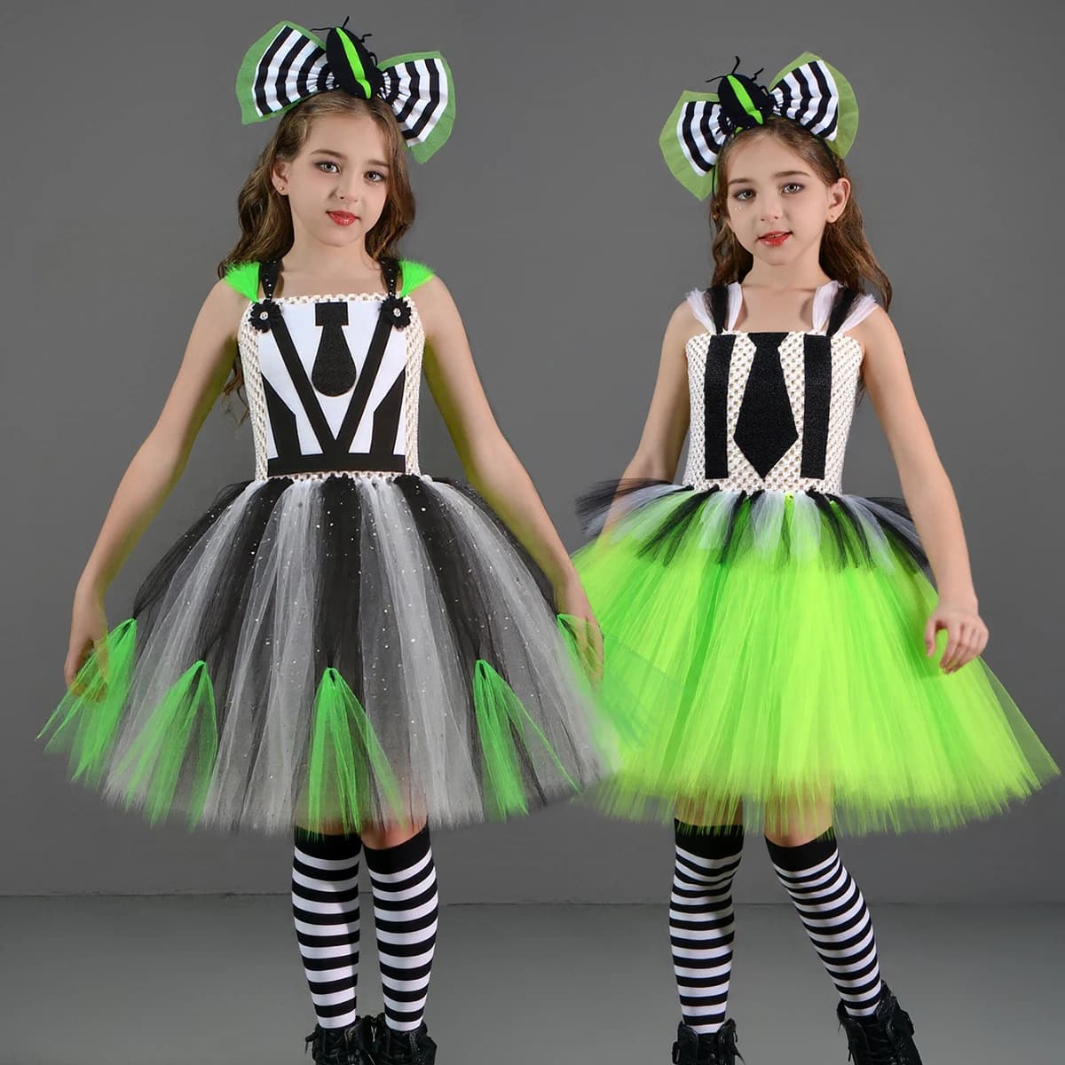 Costume di Halloween per bambini, succo di scarabeo, per ragazze, a strisce bianche nere, cosplay, vestito da tutu fantasia, per bambini, festa di carnevale, vestiti