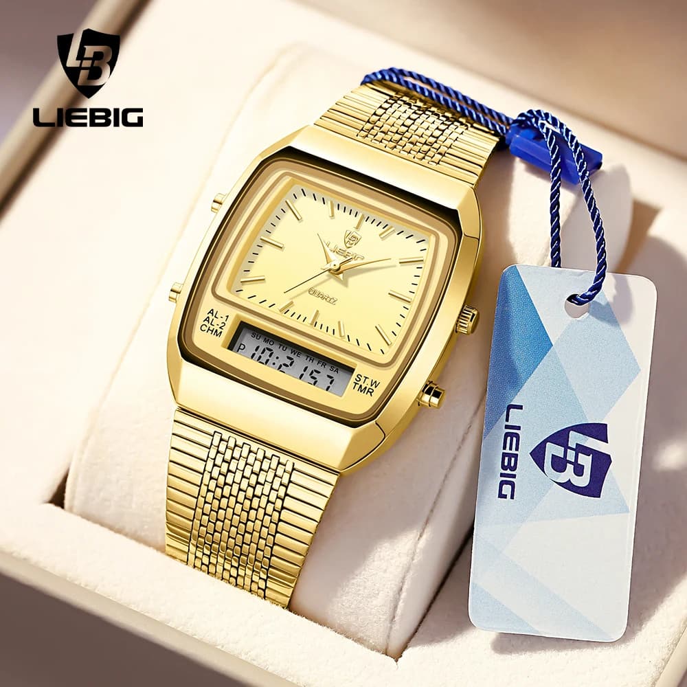 LIEBIG Fashionable Luxury Digital Quartz Watches for Men Women Outdoor Sports Stainless Steel Watch Waterproof Wristwatches Relojes