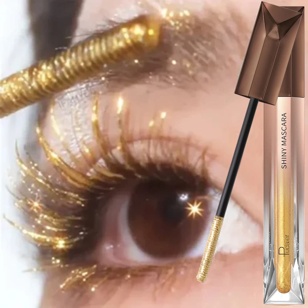 Glittered shimmering mascara, long-lasting volumizing eyelashes, effects, waterproof, deburring proof, pearled mascara with crushed diamond