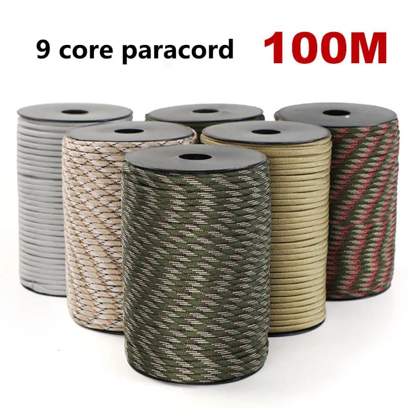 100/50M 550 Standard Militare 9-Core Paracord Corda 4mm Cavo per paracadute esterno Sopravvivenza Ombrello Tenda Cordino Cinghia Stendibiancheria