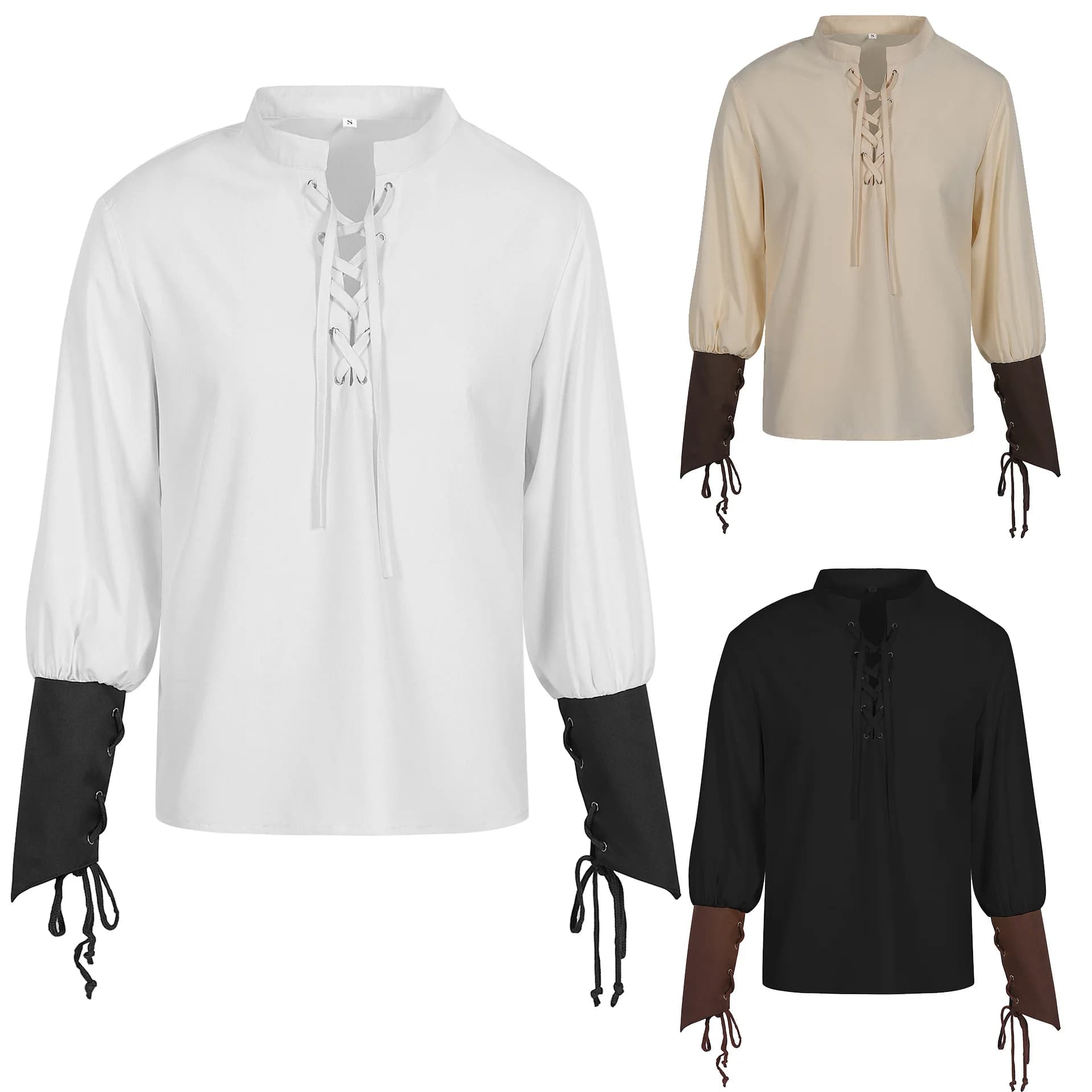 European American Renaissance Shirt, Medieval Steampunk Pirate Inner Wear Blouse, Men Cosplay Stage Performance Costume