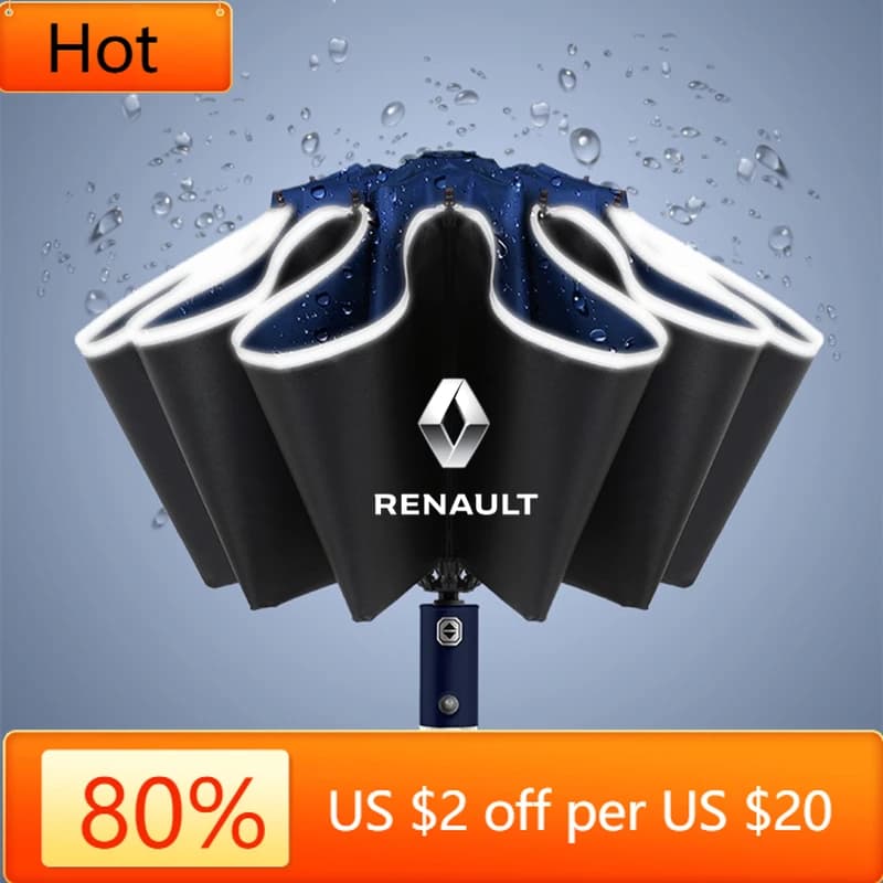Adesivi interni Adesivo per ombrellone per auto con striscia riflettente a LED Ombrello per vento pioggia per Renault Megane 2 3 Clio Scenic Duster Ka
