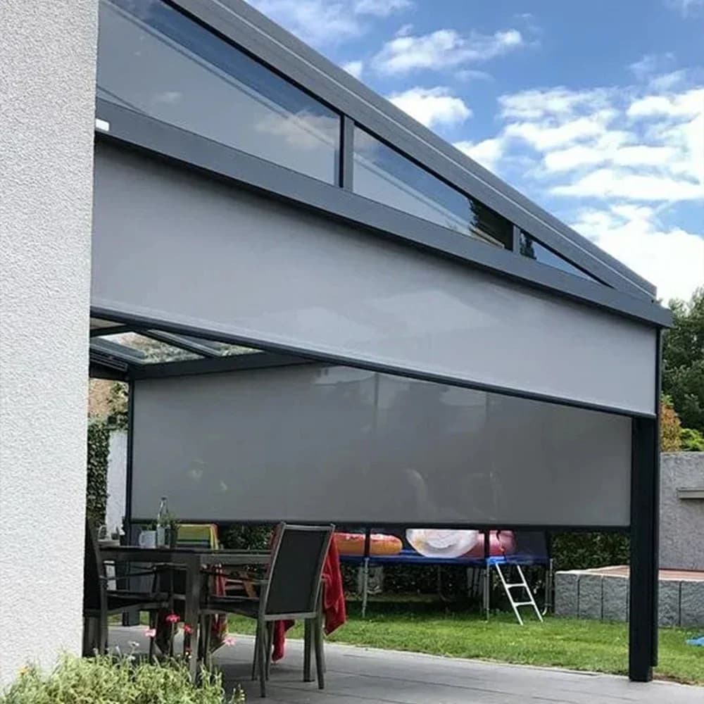 Customized Motorized Outdoor Waterpoof Roll up UV Protection Cordless Black Out Curtains Breathable fabric for Patio Large