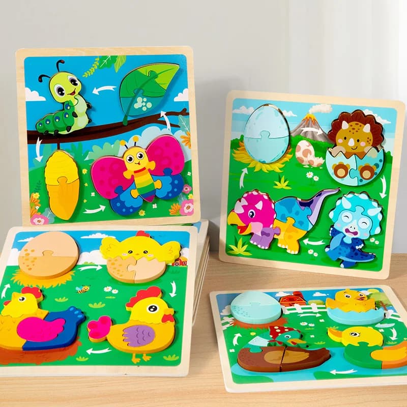 Giocattolo per bambini Puzzle 3D in legno Giocattoli Puzzle del ciclo di vita Puzzle del fumetto per bambini Regali intelligenti educativi precoci per bambini
