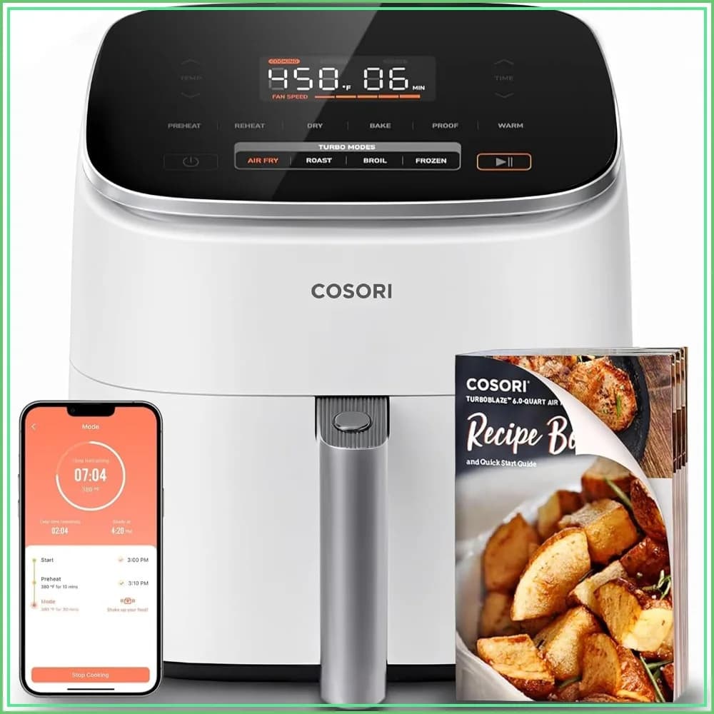 TurboBlaze Smart Air Fryer 6 Qt - 9-in-1, Shake Reminder, 450°F, 5 Speeds, Remote Control