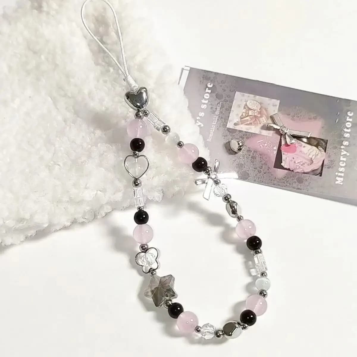 Heart Flower Bead Phone Charm Strap Korean Bracelet Pendant for Bag Camera Accessories Hanging Rope Girl Jewelry