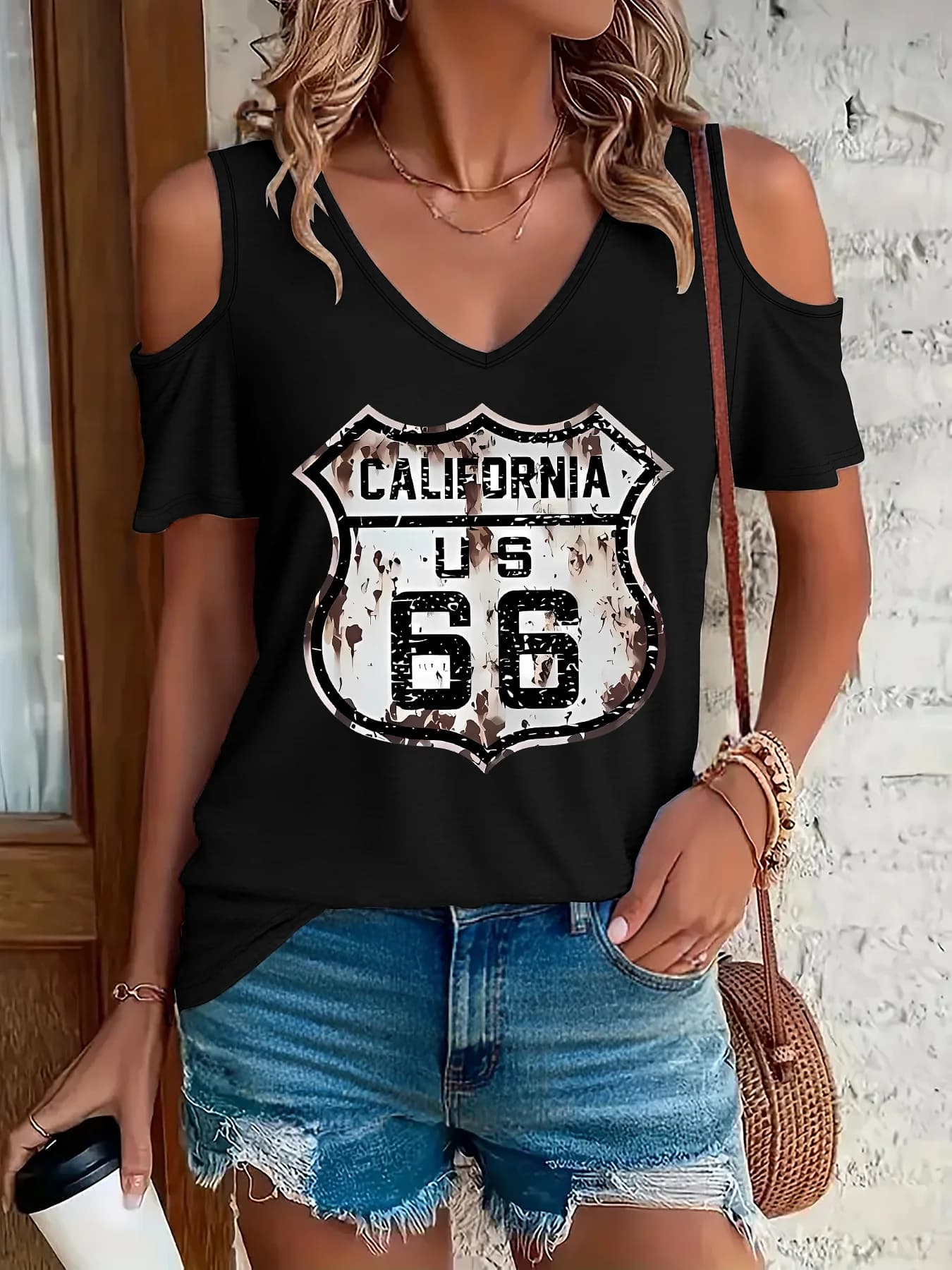 Trendy California T-shirt Short Sleeve V Neck T Shirt Casual Top for Summer Spring Women's Clothing Shirt Tee Y2k Top