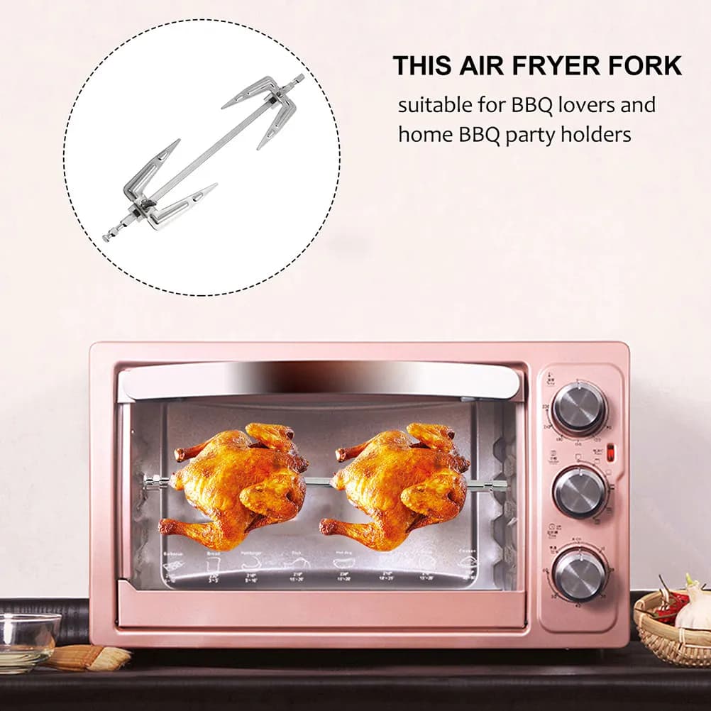 2 Forchette Rotanti in Acciaio Inox per Pollo Arrosto, Forchette Antiruggine per Friggitrice ad Aria, Gadget Professionale da Cucina per Barbecue, per Carne e Pesce