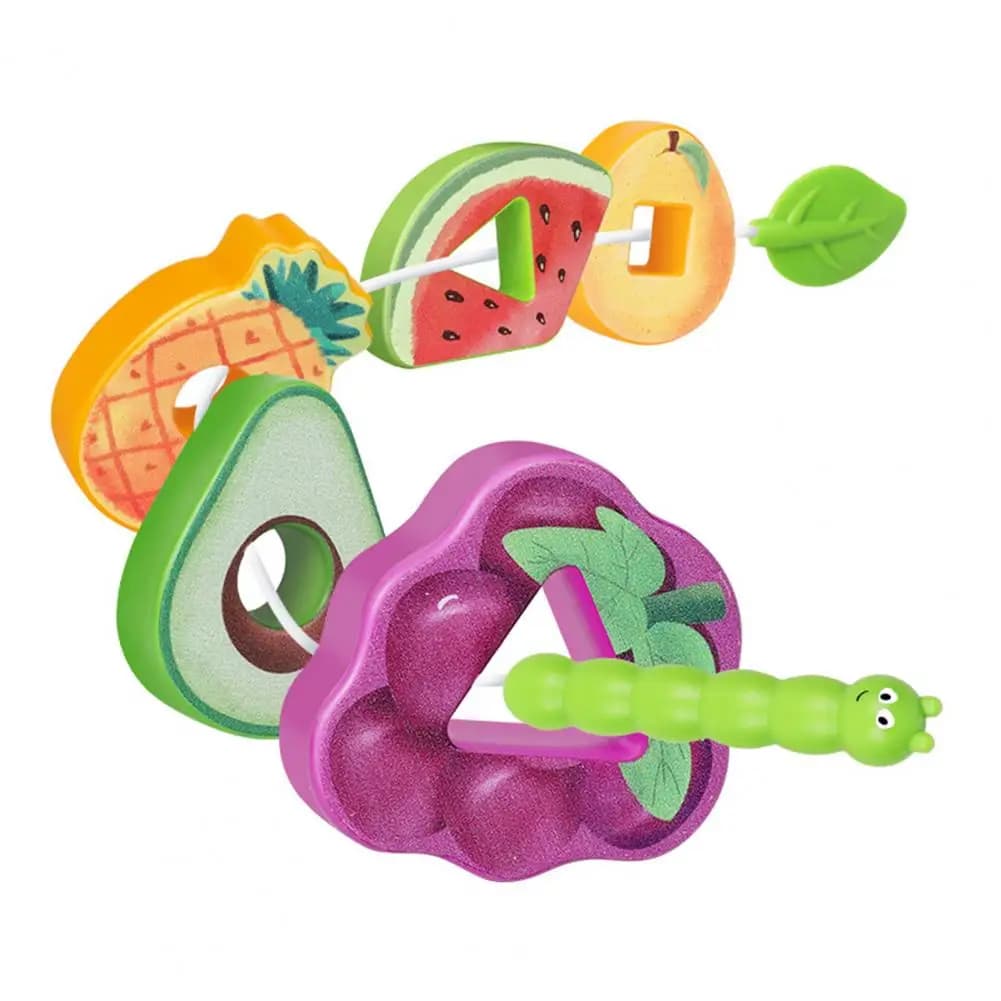 Giocattolo per allacciatura di perline colorate Giocattolo per infilare perline di bruco in legno per i più piccoli Gioco educativo di allacciatura di blocchi di frutta per la scuola materna