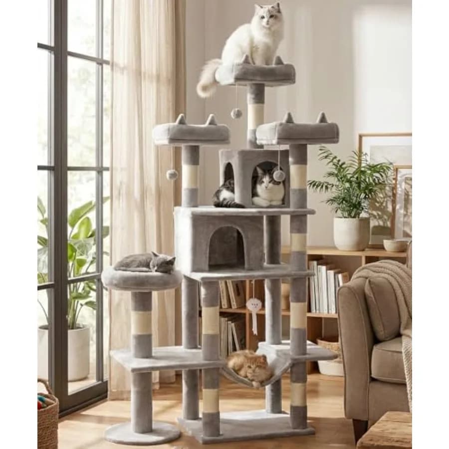 Tiragraffi per Gatti da Interno Resistente, Grande Torre per Gatti da 71 Pollici con Tiragraffi e Amaca sulla Parte Superiore, Grande Cuccia per Gatti Adulti