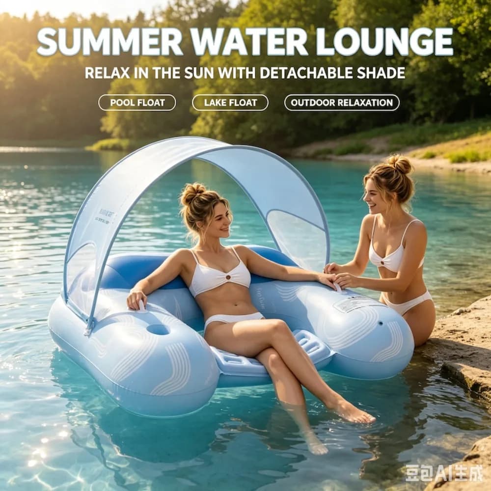 Detachable Sunshade Inflatable Pool Floats Chair UV Protection Water Sofa Recliner with Cup Holder for Beach Lake Summer
