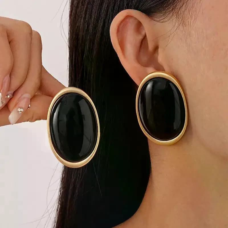 Exaggeration Retro Geometric Ellipse Resin Stud Earrings for Women Personality Charm Wedding Bride Party Jewelry No Fade Gift