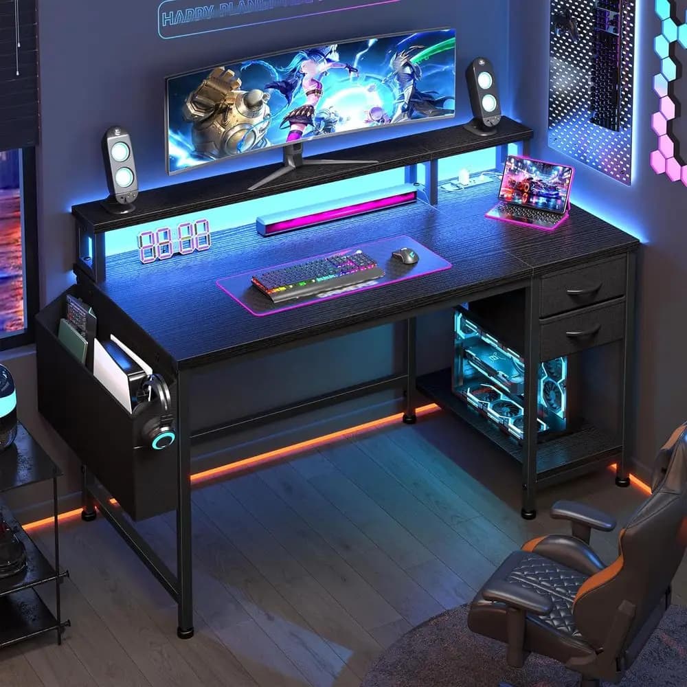Compact 40 RGB Gaming Desk with Wireless Remote Control and Multi-Color Lighting for Teen Gamers