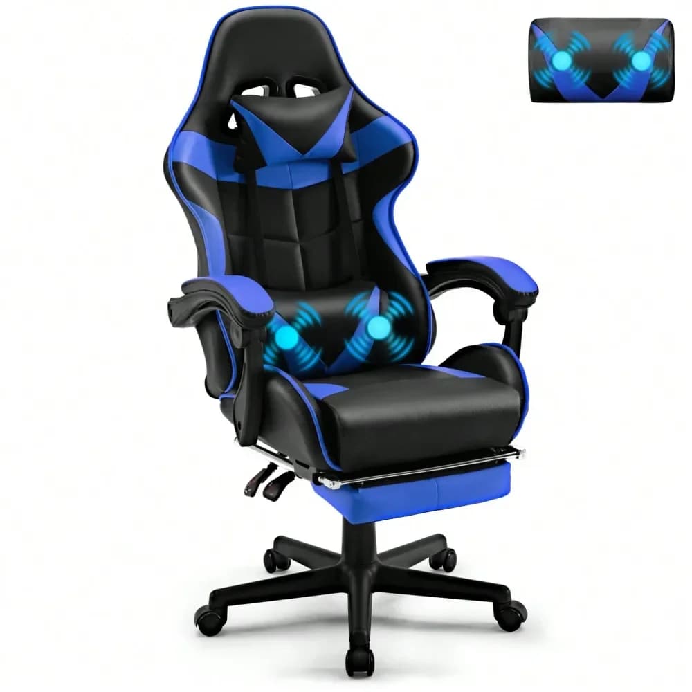 Sedia da gaming con poggiapiedi e supporto lombare, sedia da gaming ergonomica regolabile in altezza con poggiatesta