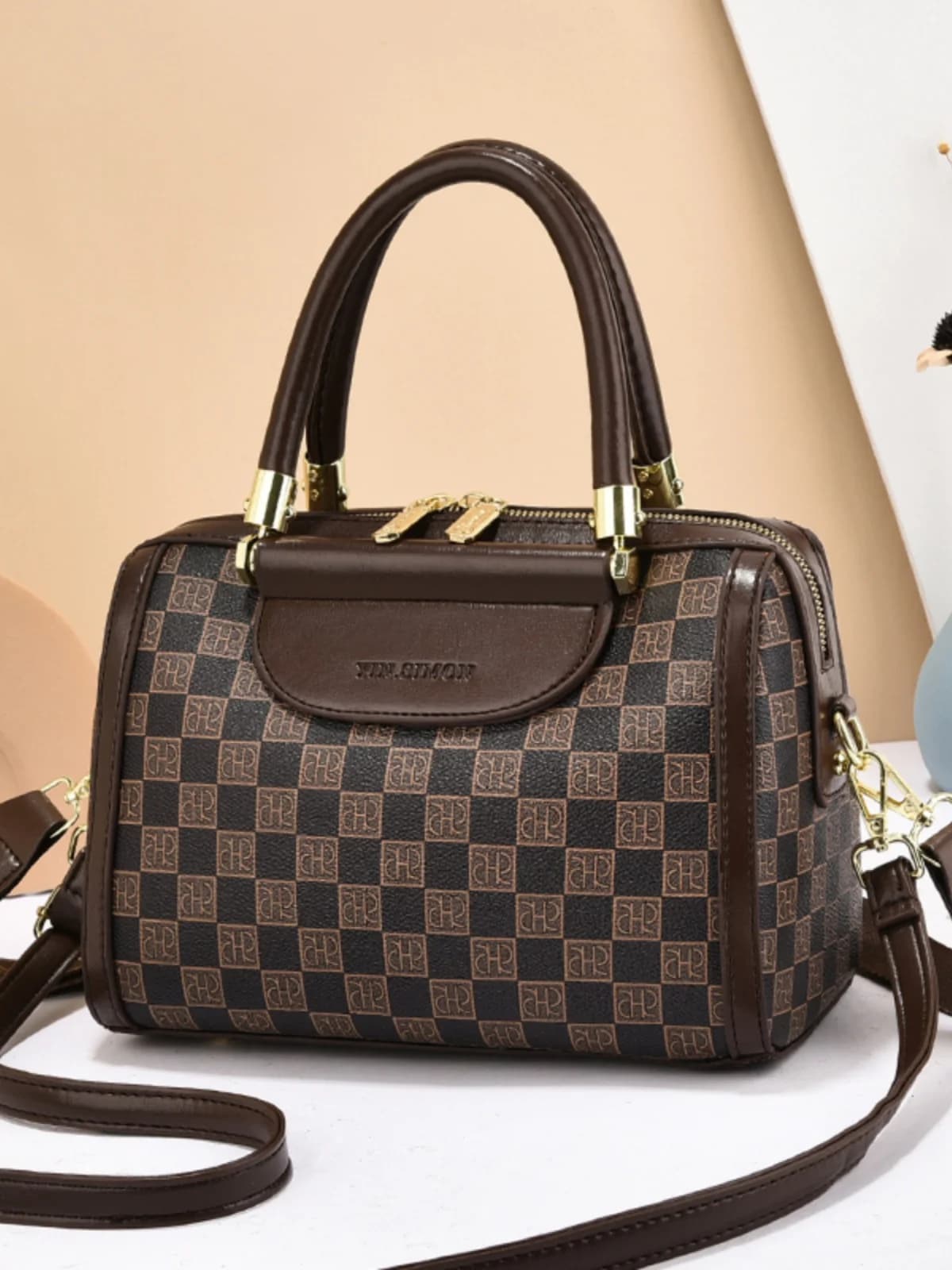 Trendy Versatile Boston Bag Pillow Shaped Handbag Women's Shoulder Crossbody Bag British Style Casual PVC Material Zipper Clo...