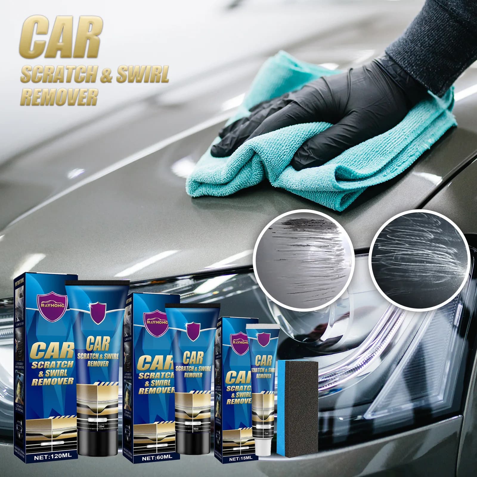 Crema per la riparazione dei graffi dell'auto Cera lucidante Kit per la rimozione dei graffi della vernice per il corpo dell'auto Strumento di riparazione per la rimozione dei graffi Accessori per la cura dell'auto Nuovo