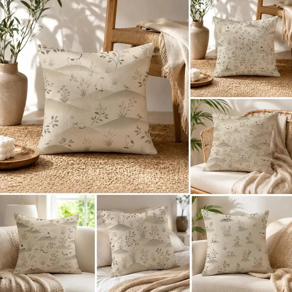 Japanese Natural Hand-drawn Cushion Cover Natural Linen Pillowcase Set All-in-One Decor Cushion Cover for Sofa Bedroom Chair