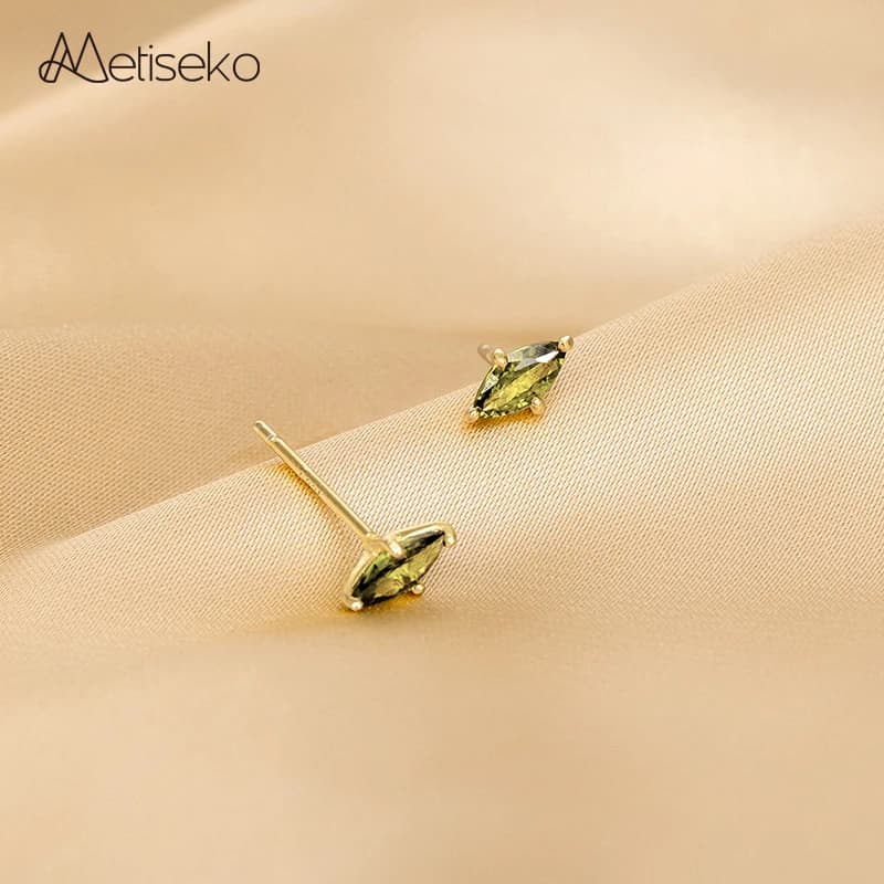 Metiseko orecchini a bottone in argento Sterling 925 verde oliva Cubic Zirconia orecchino a forma di occhio semplice gioielli squisiti per le donne 2022