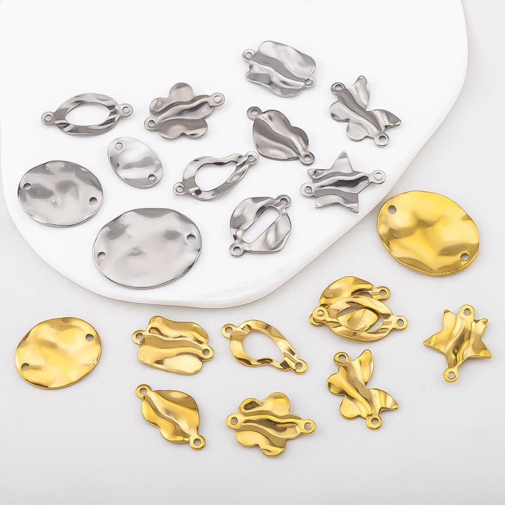 10 Pezzi Ciondoli a Forma di Stella e Cuore in Acciaio Inox Placcato 18K con Doppio Foro per Creazione di Gioielli Fai-da-Te