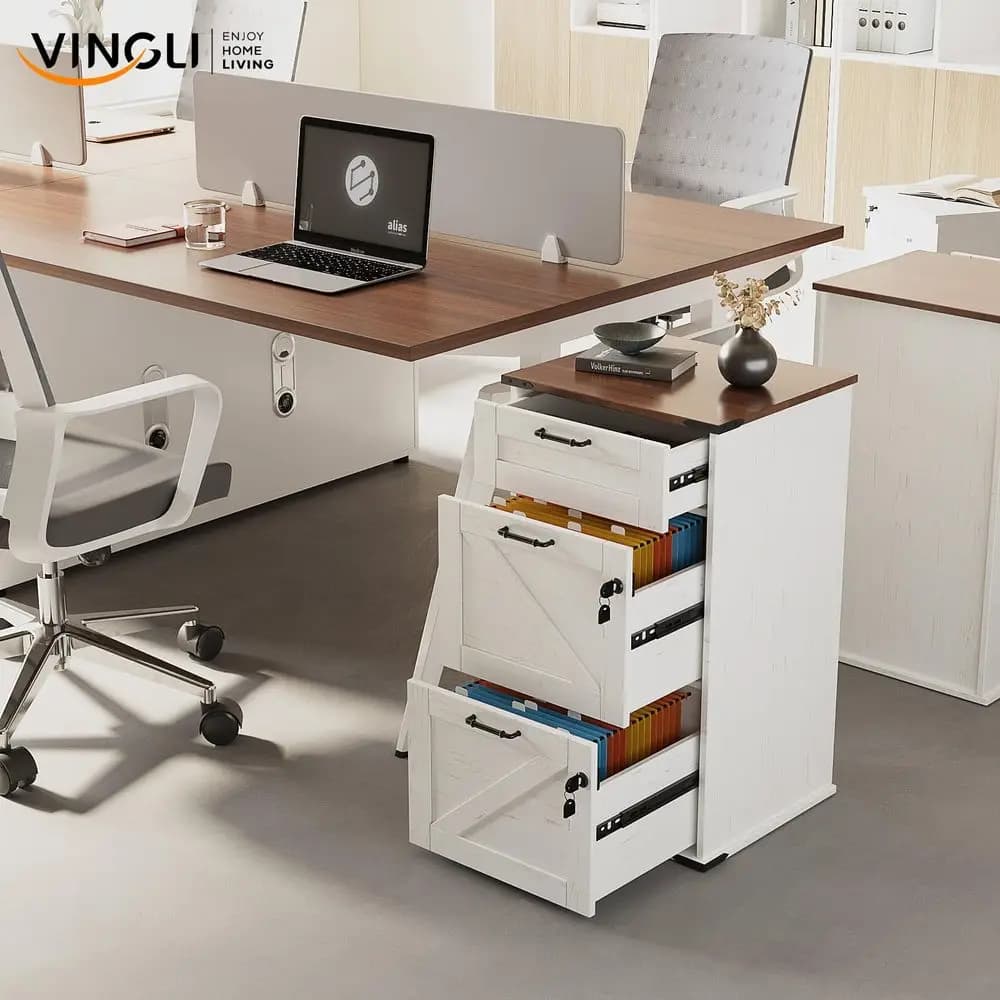 Armadietto portadocumenti a 3 cassetti con serratura, organizer per archivio da ufficio domestico, per riporre cartelle di formato lettera, stile moderno rustico, Woo