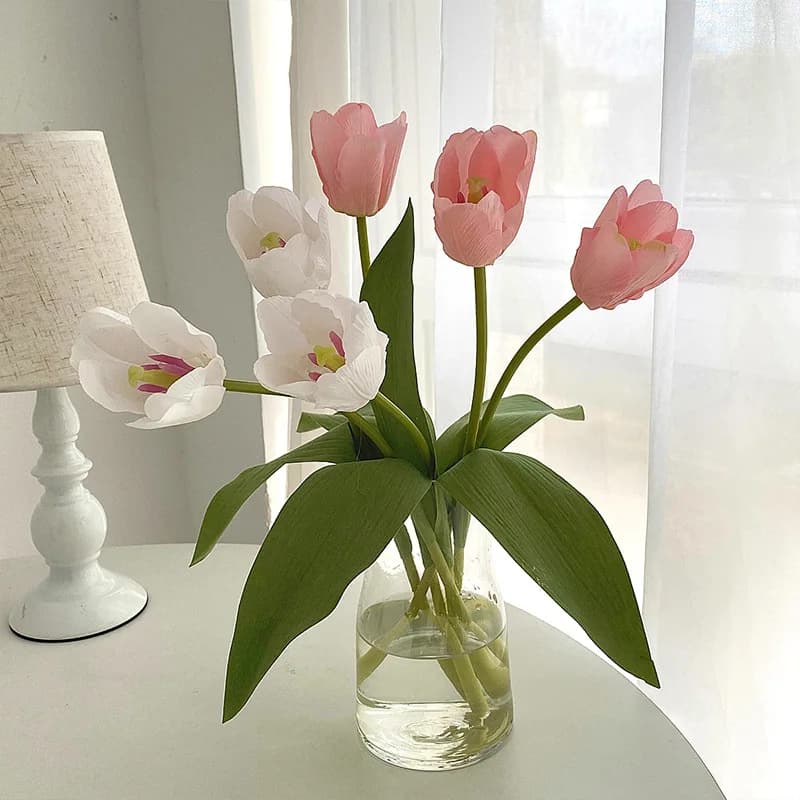 Tulipano artificiale da 36CM con Texture idratante fiore di seta casa soggiorno decorazione ornamenti puntelli fotografici