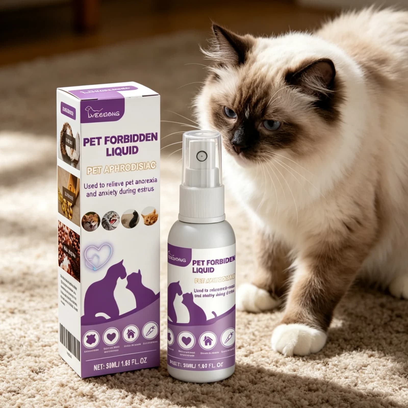 Spray Calmante YEGBONG per Animali Domestici, Spray Anti-Estrusione per Cani e Gatti, Formula Sicura e Delicata, Liquido Anti-Estrusione 50ml