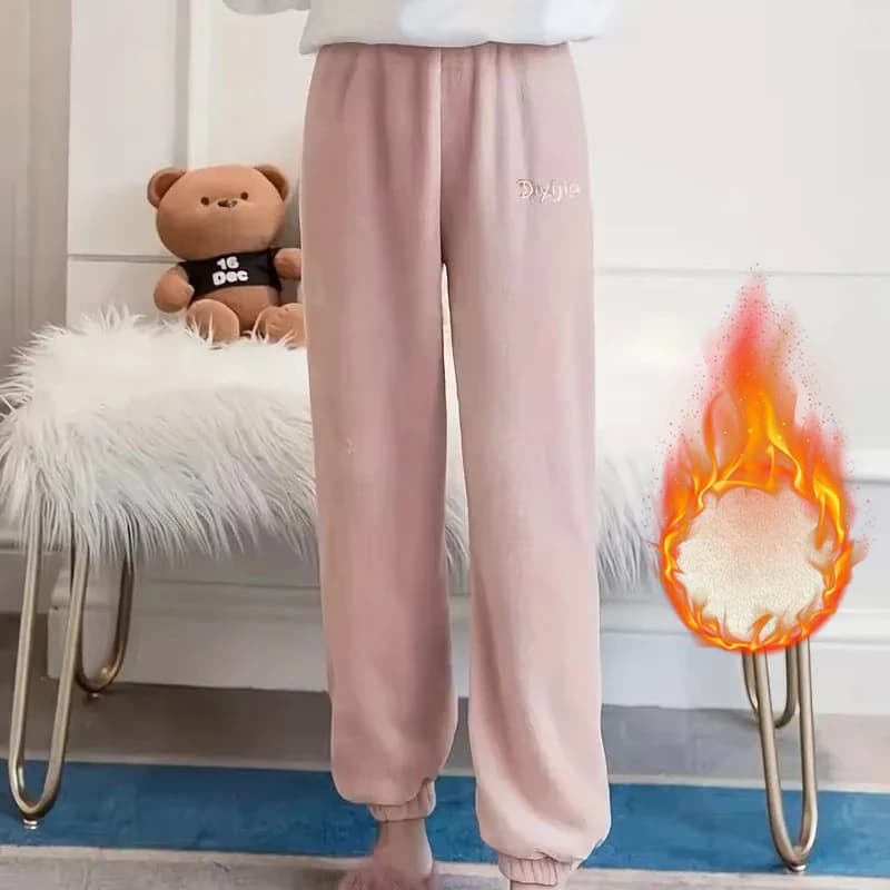 Soft Women Plush Pajama Pants Warm Fleece Lined Lounge Bottoms Comfortable Elastic Waist Sleepwear for Winter Home Relaxation