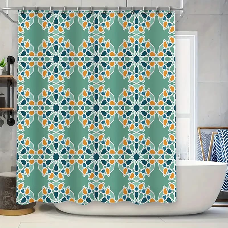 Tenda da doccia da bagno blu verde arancione con motivo floreale geometrico per l'arredamento del bagno Decorazione domestica impermeabile in poliestere (dimensioni