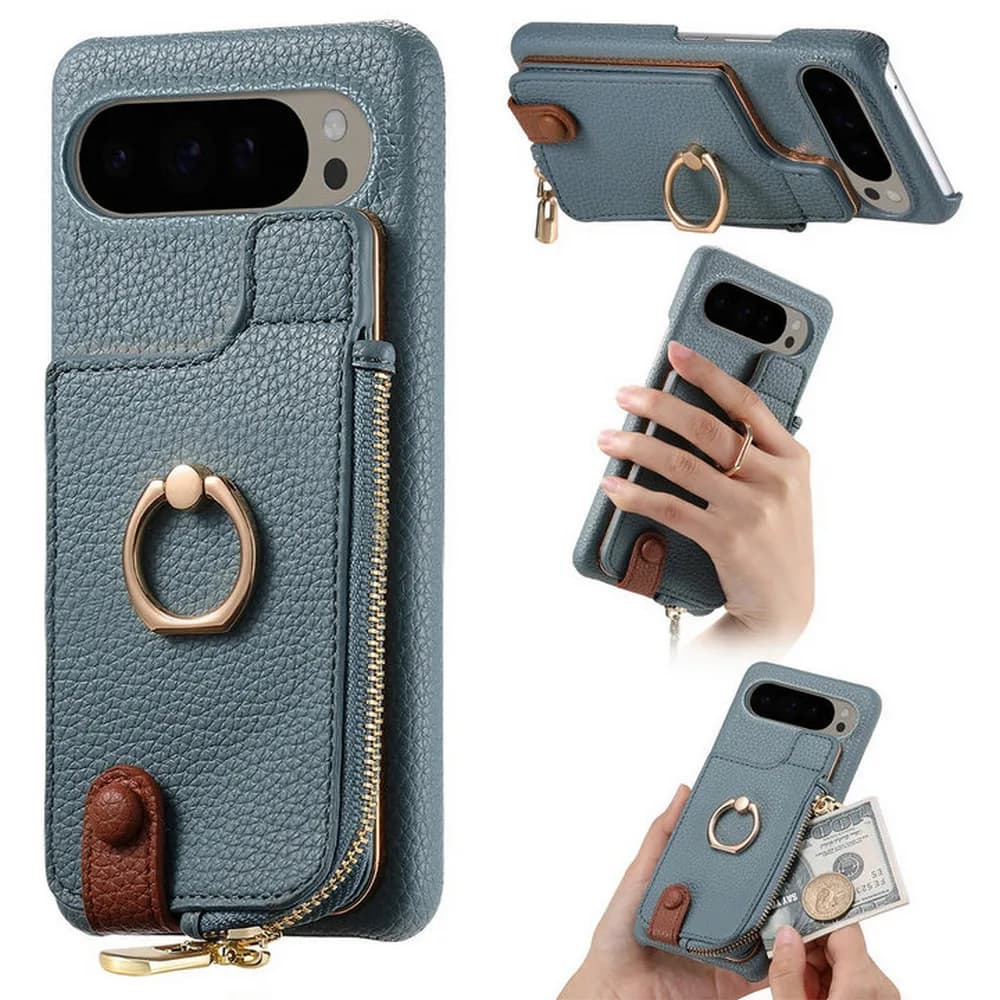 Pixel 10 Pro XL 5G Custodia di lusso per Google Pixel 9A RFID Blocco cerniera Portafoglio in pelle Anello Cover posteriore Pixel 9 10 Pro XL Funda