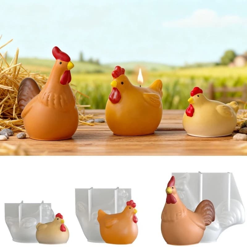 Stampo in silicone 3D a forma di gallina e gallo a tema pasquale, realizzato in resina epossidica, utilizzabile per gioielli, ornamenti e portacandele per la casa