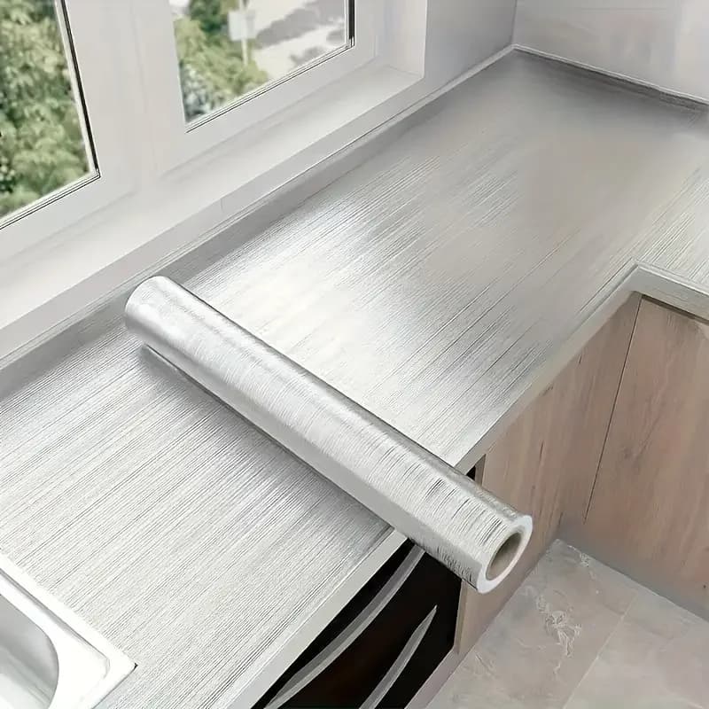 Adesivo da parete argento spazzolato da 40 cm per cucina soggiorno frigorifero carta da parati autoadesiva adesivo decorativo in acciaio inossidabile